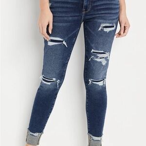 Maurices High Rise Distressed Dark Blue Jeans